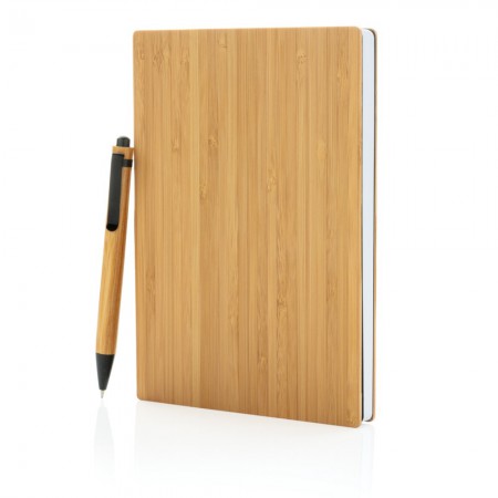 A5 Bamboe notitieboek & pen set laten bedrukken